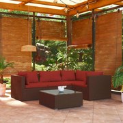 vidaXL 5-delige Loungeset met kussens poly rattan bruin