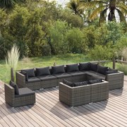 vidaXL 10-delige Loungeset met kussens poly rattan grijs