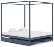 vidaXL Hemelbedframe met 4 lades massief grenenhout grijs 160x200 cm