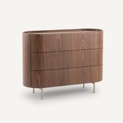 Notenhouten en met leer gefineerde ladekast met 3 laden, Aslen