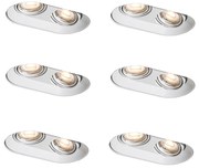Set van 6 Afgeronde inbouwspot wit GU10 50mm 2-lichts - Hubs