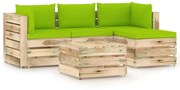 vidaXL 5-delige Loungeset met kussens groen geïmpregneerd hout