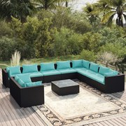 vidaXL 11-delige Loungeset met kussens poly rattan zwart