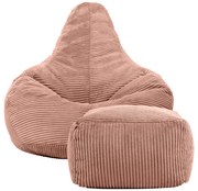 Cloudy Cord Zitzak Stoel + Poef - Roze