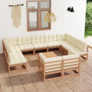 vidaXL 12-delige Loungeset met kussens massief grenenhout honingbruin