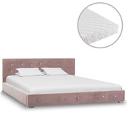 vidaXL Bed met matras fluweel roze 140x200 cm