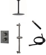 Saniclear Iron Pro inbouw regendouche met plafondarm, 20cm hoofddouche en glijstang gunmetal