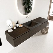 Mondiaz Bukla 180cm badmeubel met module 60 Dark Brown met 3 lades wastafel Cloud midden 0 kraangaten Urban