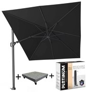 Challenger T2 zweefparasol 350x260 cm zwart met parasolvoet 90KG voet en hoes