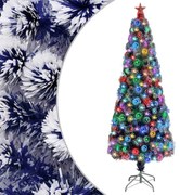 vidaXL Kunstkerstboom met LED 210 cm glasvezel wit en blauw