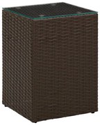 vidaXL Bijzettafel met glazen blad 35x35x52 cm poly rattan bruin