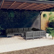 vidaXL 12-delige Loungeset met kussens grenenhout grijs