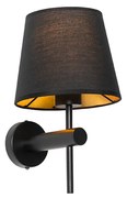 Moderne wandlamp zwart incl. kap met gouden binnenkant - Pluk