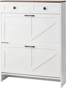 VEVOR Schoenenkast met 2 deuren, kantelbeveiliging en lades, ruimtebesparende schoenenkast, vrijstaande schoenenkast voor in de hal, woonkamer, veranda, schoenenrek 80x24x105 cm, wit