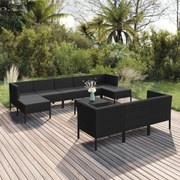 vidaXL 11-delige Loungeset met kussens poly rattan zwart