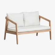 Tuinbank Voor 2 Personen Van Acaciahout Kaela Lichte Acaciekleur & Stof Gardenia Wit - Sklum