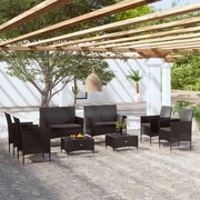 vidaXL 8-delige Loungeset met kussens poly rattan zwart