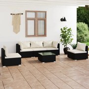 vidaXL 6-delige Loungeset met kussens poly rattan zwart