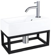 Differnz Force fonteinset - 40x22x11.5cm - Rechthoek - 1 kraangat - Gebogen chromen kraan - met zwart frame - Keramiek Wit 38.401.61