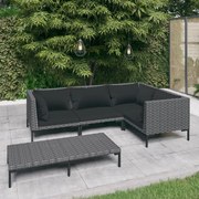 vidaXL 5-delige Loungeset met kussens poly rattan donkergrijs