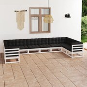 vidaXL 10-delige Loungeset met kussens massief grenenhout wit