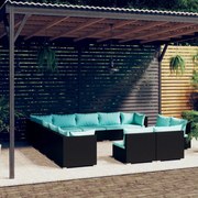 vidaXL 13-delige Loungeset met kussens poly rattan zwart