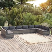 vidaXL 10-delige Loungeset met kussens poly rattan grijs