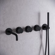 Saniclear Plus Curved inbouw badkraan met 20cm uitloop en staafhanddouche zwart mat