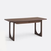 XL bureau in massief essen met walnootfineer, 2 lades, DOUVE