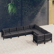 vidaXL 9-delige Loungeset met kussens grenenhout zwart