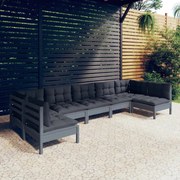 vidaXL 7-delige Loungeset met kussens massief grenenhout grijs