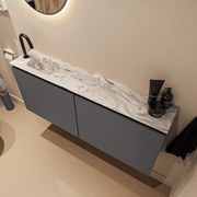 Mondiaz Ture DLux toiletmeubel 120cm dark grey met wastafel glace links met kraangat