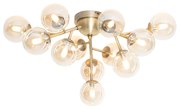 Art Deco plafondlamp brons met amber glas 12-lichts - Bianca