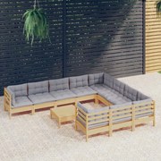 vidaXL 11-delige Loungeset met grijze kussens grenenhout