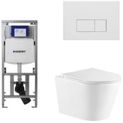 QeramiQ Dely Toiletset - 36.3x51.7cm - diepspoel - rimless - Geberit UP320 inbouwreservoir - met Burda frame - softclose toiletzitting - mat witte bedieningsplaat - rechtehoekige knoppen - wit glans SW1026255/0701131/SW706191/SW1159504