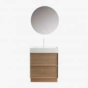 Jolene Houten Badkamermeubelset Met Geïntegreerde Wastafel Natuurlijk Hout & Round Led And Antifog Ø70 Cm Solyn & Wit ↑20 - Sklum