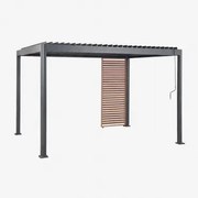 Bioclimatische Aluminiumpergola Met Lamellen En Druvia-paneel Grafietgrijs - Kastanjehoutbruin & Pergola Van 3x4 M Met 1 Paneel Van 92,5 Cm - Sklum
