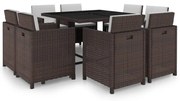 vidaXL 9-delige Tuinset met kussens poly rattan bruin