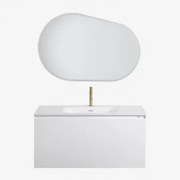 Macrae Houten Badkamermeubelset Met Geïntegreerde Wastafel Wit & Ovaal Led En Anticondens 100x80 Cm Riben & Goud ↑20 Cm - Sklum