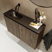 Mondiaz Ture 80cm toiletmeubel dark brown met wastafel urban links geen kraangat