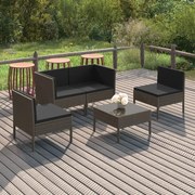 vidaXL 5-delige Loungeset met kussens poly rattan grijs