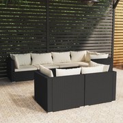 vidaXL 7-delige Loungeset met kussens poly rattan zwart