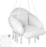 VEVOR Hangstoel, Macramé Hangstoel met Kussen en Bevestigingsmateriaal, Schommelstoel van Katoenen Touw voor Slaapkamer, Balkon, Terras, Tuin, Draagvermogen 120 kg, Wit