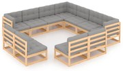 vidaXL 11-delige Loungeset met kussens massief grenenhout