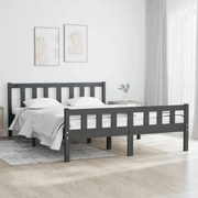 vidaXL Bedframe massief hout grijs 135x190 cm 4FT6 Double