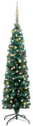 vidaXL Kunstkerstboom met LED's en kerstballen smal 150 cm groen