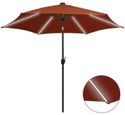 vidaXL Parasol met LED-verlichting en aluminium paal 300 cm terracotta