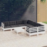 vidaXL 9-delige Loungeset met kussens grenenhout wit