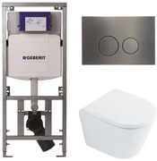 QeramiQ Dely Toiletset - 36.3x51.7cm - diepspoel - rimless - Geberit UP320 inbouwreservoir - met Burda frame - softclose toilet zitting 35 mm - gunmetal bedieningsplaat - ronde knoppen - wit glans SW1026255 / SW1159505/0701131/SW706198