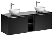 Comad Santa Fe Black badkamermeubel 140cm zwart mat met open kast en 2 mat witte waskommen